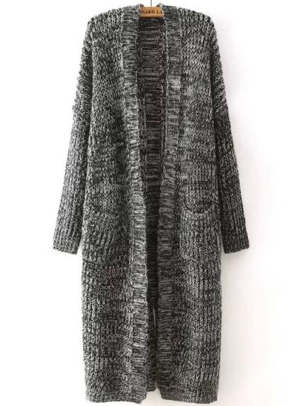 Romwe Chunky Knit Slit Back Grey Coat
