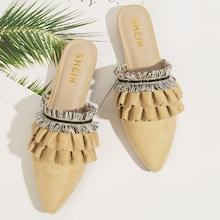Romwe Ruffle Decor Flat Mules