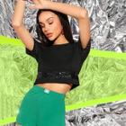 Romwe Hem & Cuff Sequins Crop Tee
