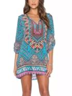 Romwe Colour Tie-neck Geometric Print Dress