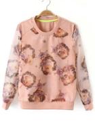 Romwe Retro Print Pink Organza Sweater