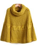 Romwe High Neck Cable Knit Cape Yellow Sweater