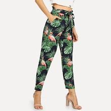 Romwe Frill Trim Self Tie Waist Planted Pants