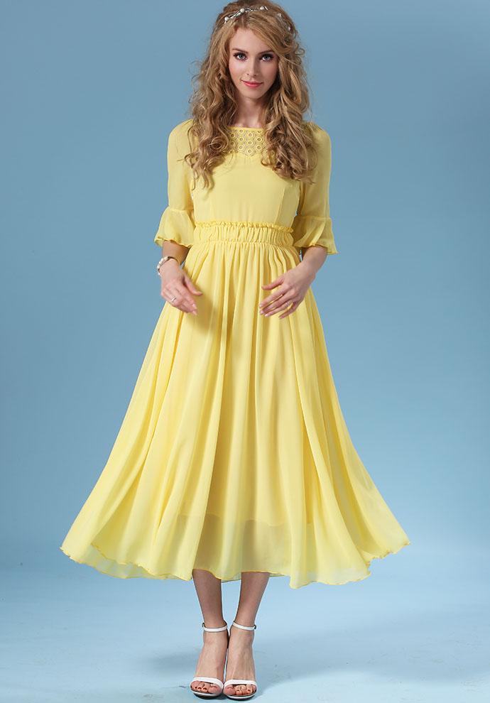 Romwe Butterfly Sleeve Chiffon Pleated Dress