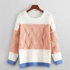 Romwe Colorblock Ribbed Sweater