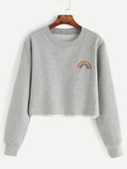 Romwe Grey Rainbow Embroidered Crop Sweatshirt