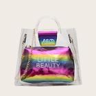 Romwe Clear Satchel Bag With Rainbow Inner Clutch
