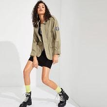 Romwe Graphic Patched Elastic Waist Jacket