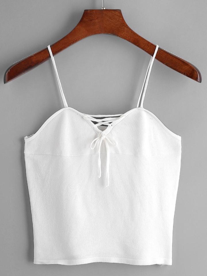 Romwe Lace Up Front Ribbed Knit Cami Top