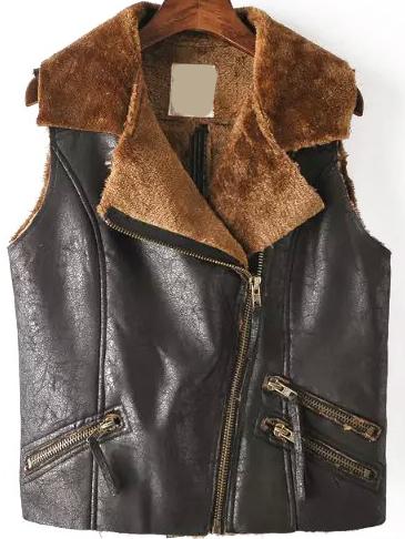 Romwe Lapel Zippers Suede Black Vest