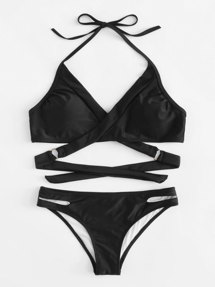 Romwe Wrap Halter Bikini Set