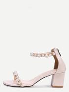 Romwe Apricot Peep Toe Metal Decorated Chunky Sandals