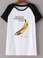 Romwe Black Letters Banana Print Short Sleeve T-shirt