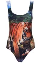 Romwe Tiger In Forest Print Swimsuit