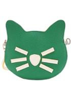 Romwe Green Cat Zipper Pu Clutches