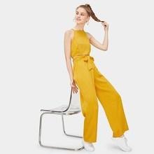 Romwe Zip Back Top With Knot Waist Wide Leg Pants