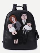 Romwe Black Cartoon Family Patch Backpack