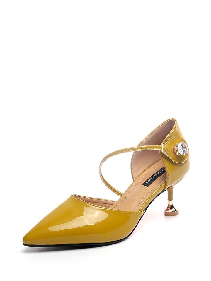 Romwe Rhinestone Detail Kitten Heels