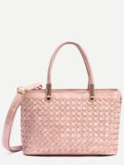 Romwe Pink Faux Leather Braided Satchel Bag