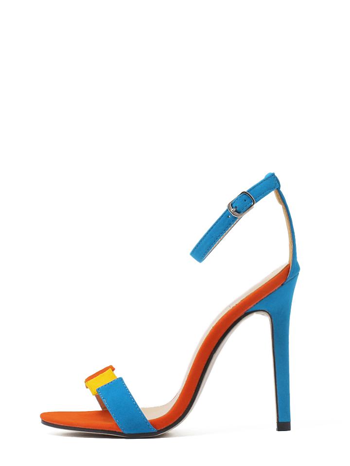 Romwe Multicolor Peep Toe Buckle Strap Stiletto Sandals