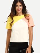 Romwe Multicolor Short Sleeve Zipper T-shirt