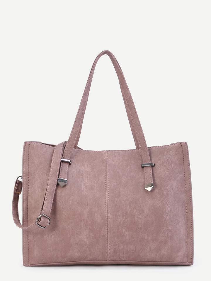 Romwe Pink Pu Tote Bag With Strap