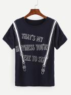 Romwe Navy Letters Print T-shirt