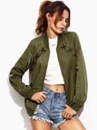 Romwe Army Green Criss Cross Trim Pocket Bomber Jacket