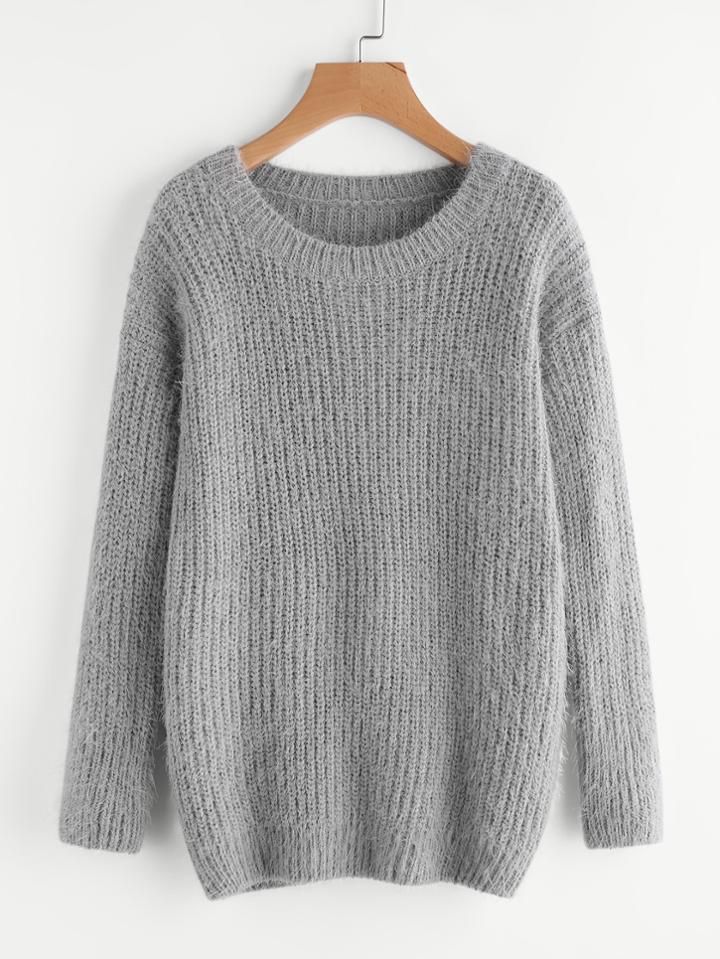 Romwe Drop Shoulder Fluffy Jumper