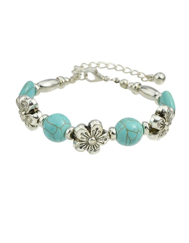 Romwe Blue Turquoise Adjustable Beads Bracelet