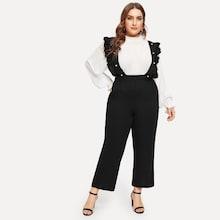 Romwe Plus Beaded Ruffle Contrast Lace Jumpsuit