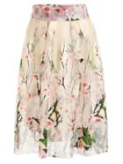 Romwe Peach Blossom Print Mesh Midi Skirt