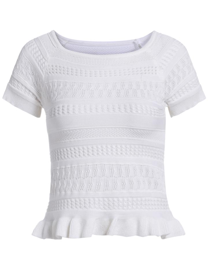 Romwe Peplum Hem Hollow White Top