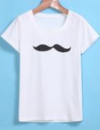 Romwe Mustache Print White T-shirt