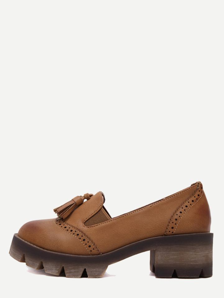Romwe Brown Wingtips Faux Leather Tassel Shoes