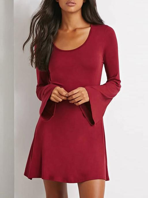 Romwe Bell Sleeve A-line Red Dress