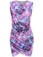Romwe V Neck Florals Wraped Purple Dress