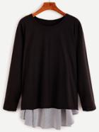 Romwe Black Contrast Vertical Striped Panel T-shirt