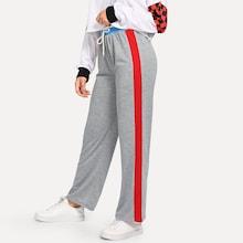 Romwe Drawstring Waist Striped Panel Pants
