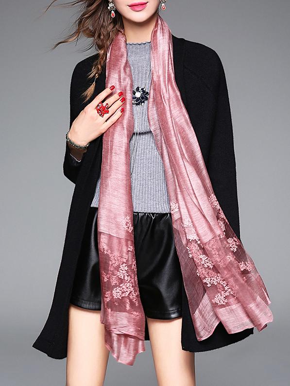 Romwe Black Bird Embroidered Pockets Cardigan