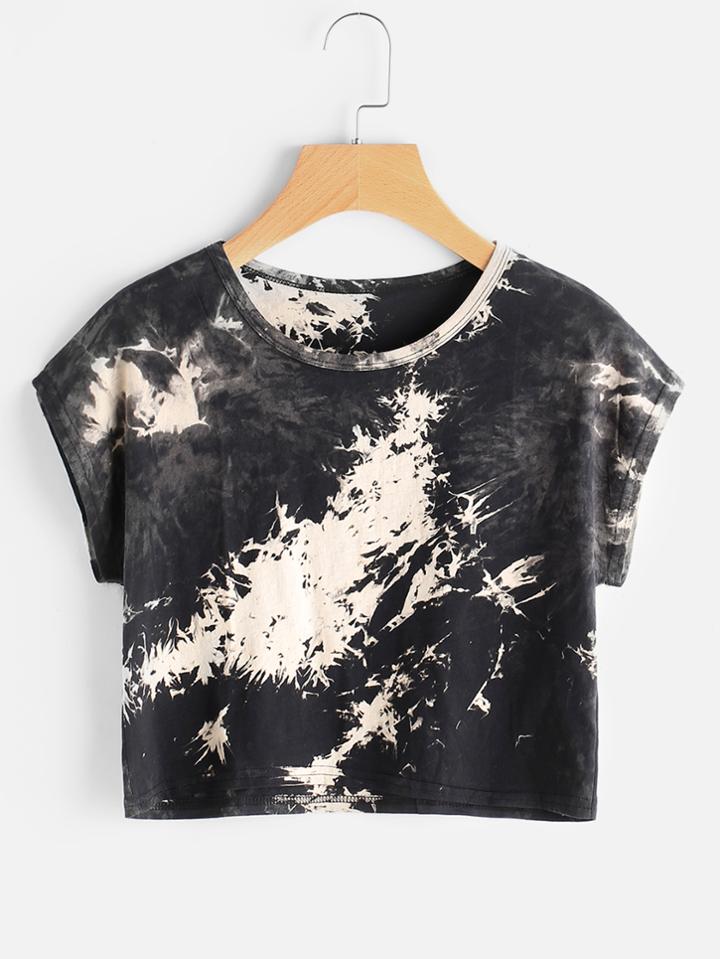Romwe Tie Dye Crop T-shirt