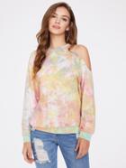 Romwe Asymmetric Cutout Shoulder Tie Dye Sweatshirt