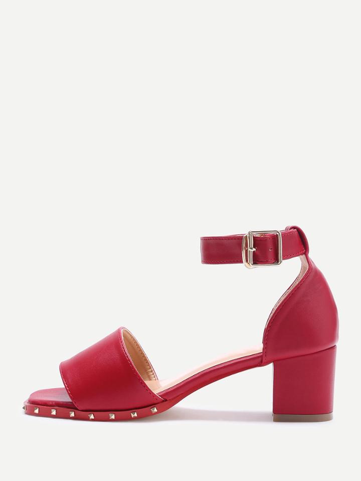 Romwe Rockstud Detail Block Heeled Sandals