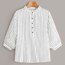 Romwe Striped Print Button Half Placket Blouse