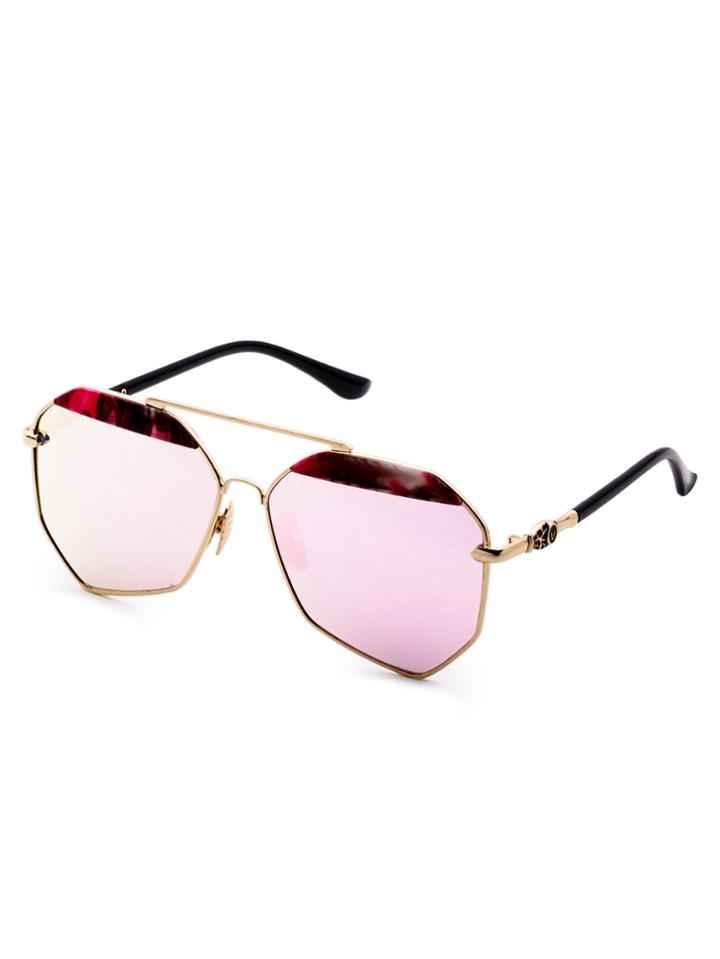 Romwe Gold Frame Purple Polygon Lens Sunglasses