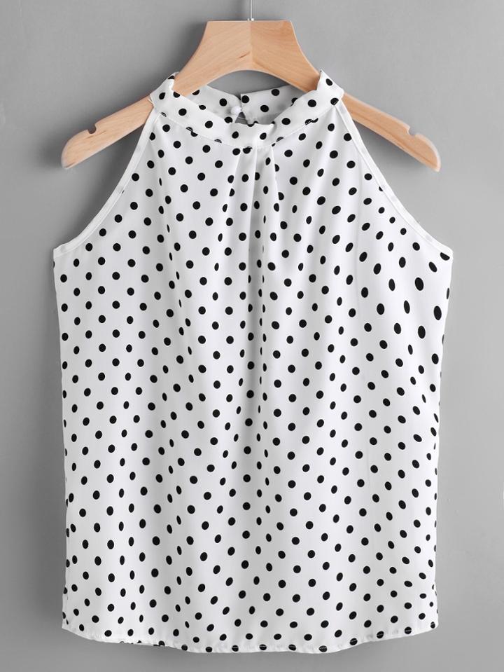 Romwe Texture Dots Keyhole Back Top