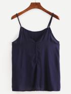 Romwe Navy Spaghetti Strap Single Breasted Cami Top