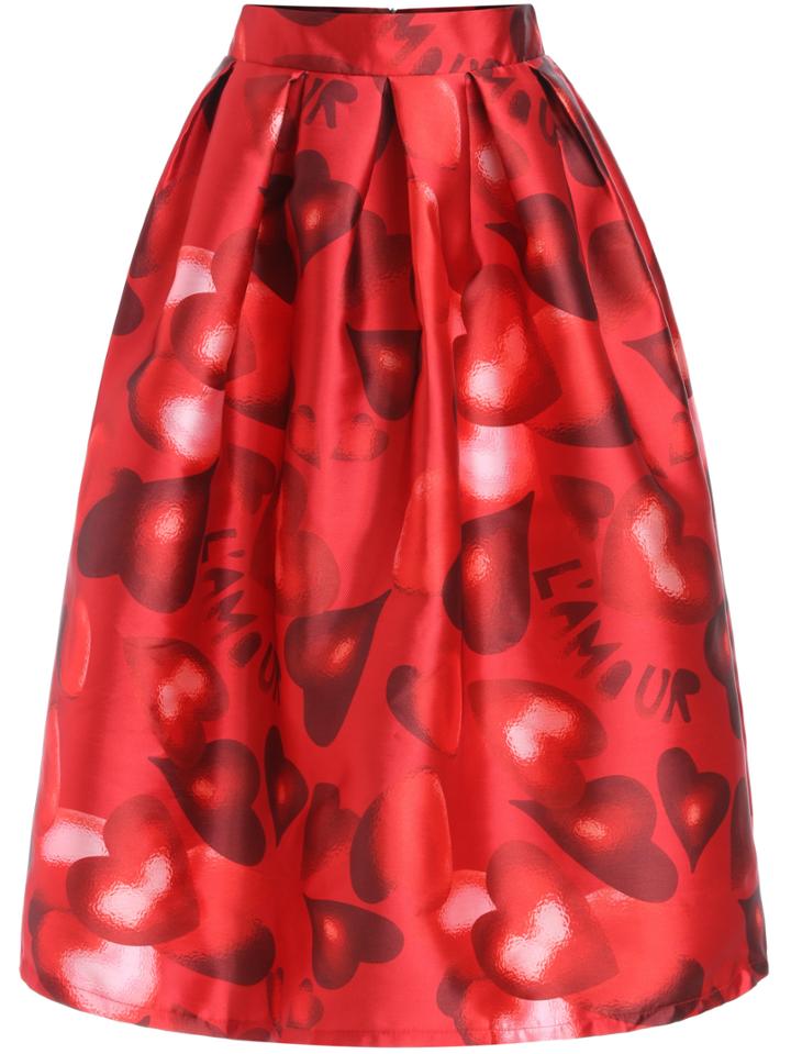 Romwe Heart Print Zipper Skirt