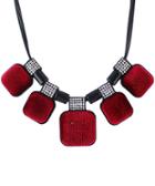 Romwe Red Square Diamond Necklace