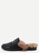 Romwe Black Faux Leather Fur Lined Slippers